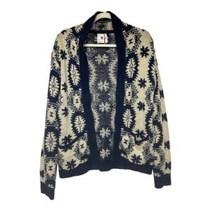 Pink Owl Dark Blue & Cream Long Sleeve Cardigan Southwestern Print Woman's Small